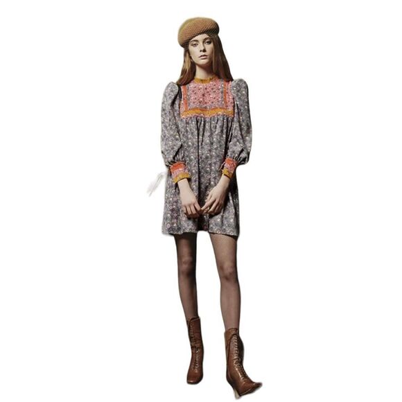 CeliaB Puff Sleeve Buckeye Tree Mini Dress Multicolor Women’s Size Large - Picture 2 of 10